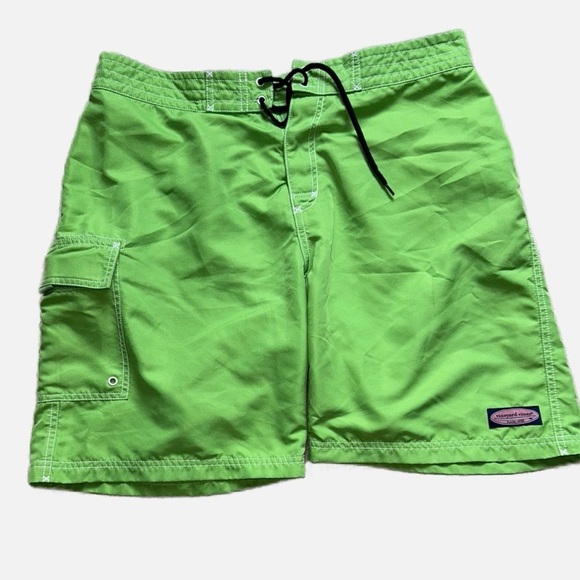Vineyard Vines Green Lined 7" Inseam Drawstring/Velcro Board Shorts Men Size 35 - Picture 1 of 9